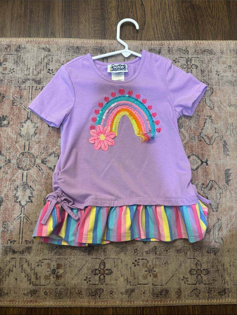 Girls' Lavender Rainbow Tie-Hem Top